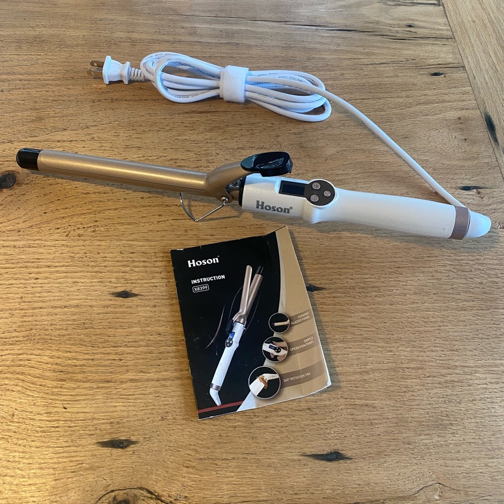 Hoson Ceramic 1” Curling Iron 360 Rotating Tail Simple Panel Preloved